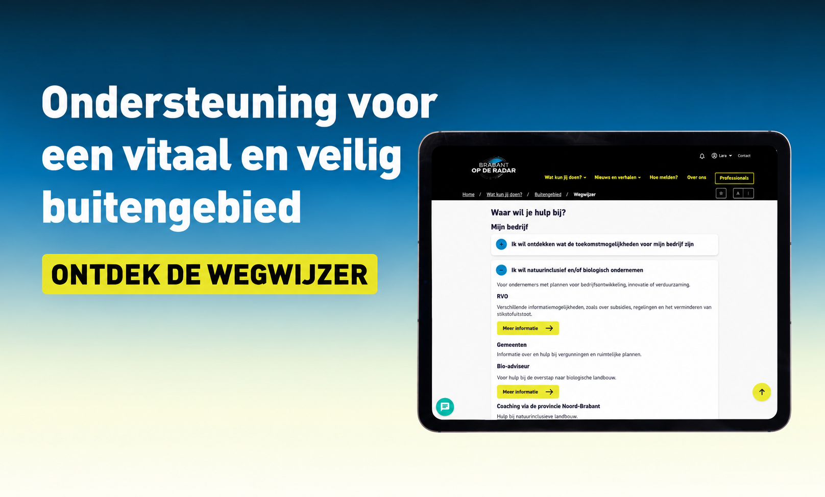 Ondernemers in het buitengebied kunnen voor uiteenlopende keuzes en uitdagingen komen te staan. Of het nu gaat om ontwikkelen, verduurzamen, omschakelen, verbreden, stoppen, zoekende zijn of klem dreigen te komen zitten: er zijn verschillende organisaties die kunnen ondersteunen, meedenken of adviseren.